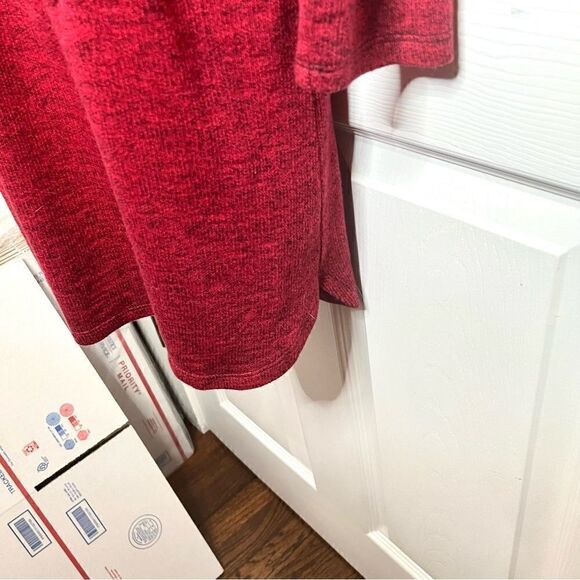 Bass Marled Drawstring Cowlneck Knit Dress Red Black M - Picture 7 of 11